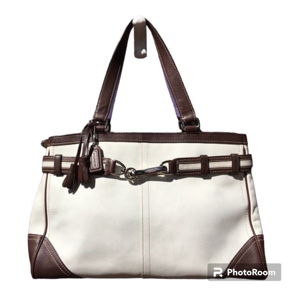 Vintage Coach Hampton Tote Shoulder Bag White Leather F10521 - Picture 3 of 11